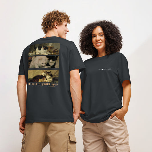 Couple wearing indian ink grey Ronner-Knip Cat Graphic T-Shirts.