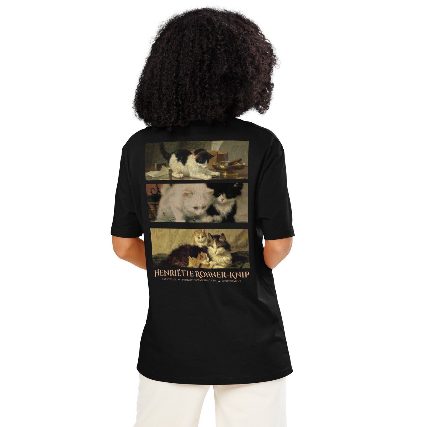 Woman wearing a black Ronner-Knip Cat Graphic T-Shirts.