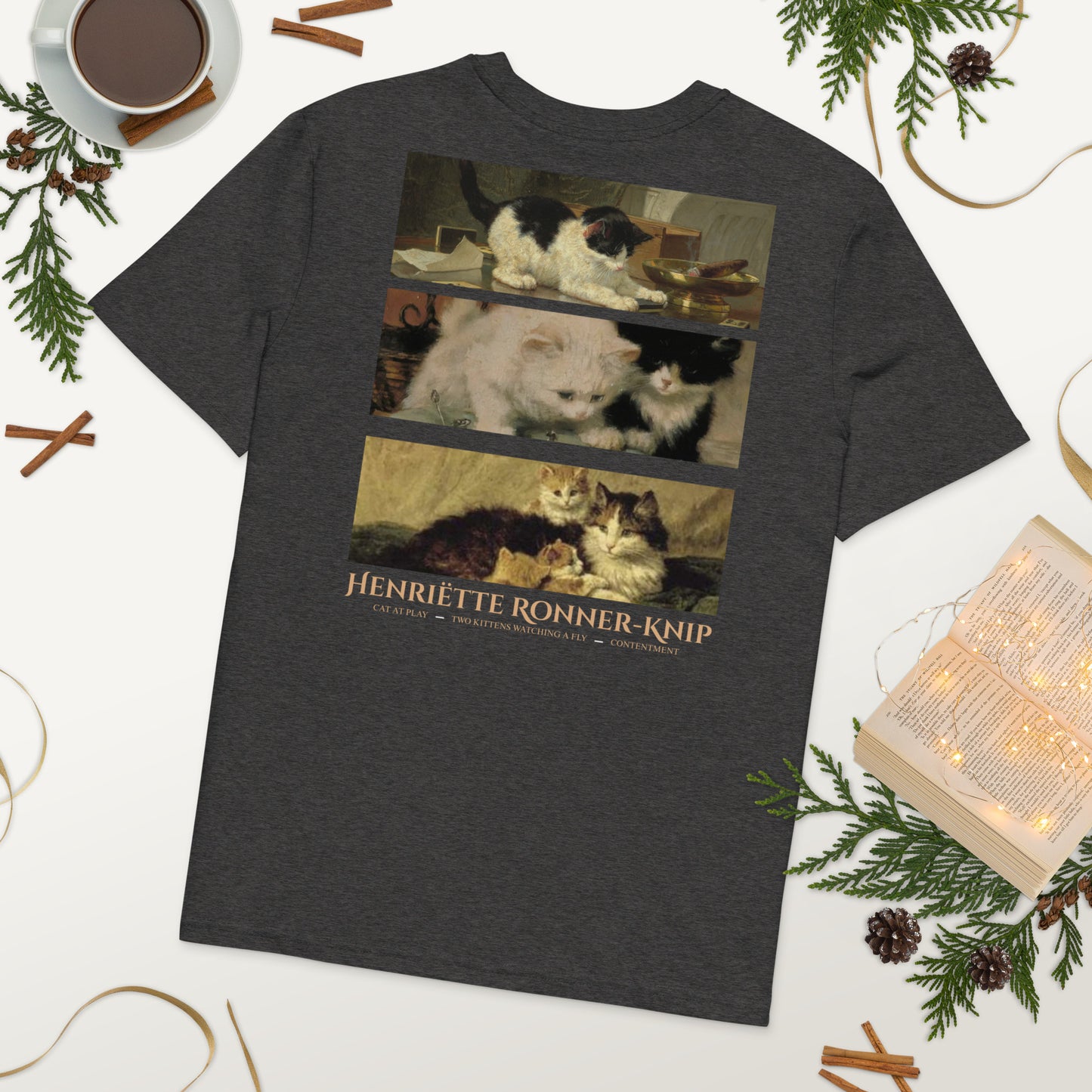 A dark grey heather Ronner-Knip Cat Graphic T-Shirt.