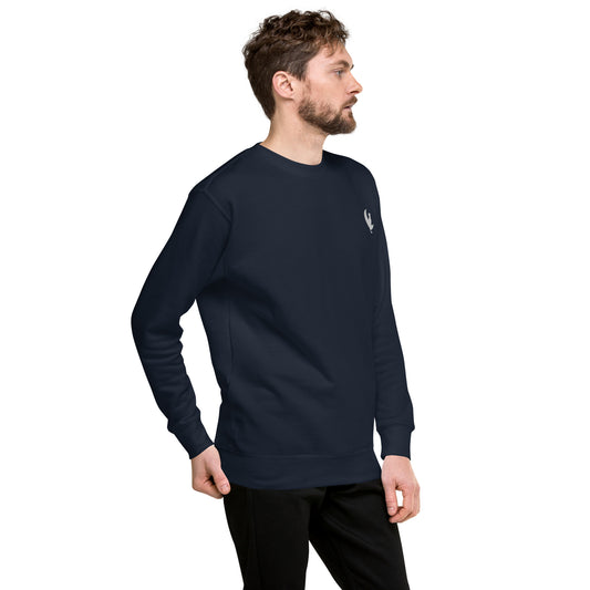 Man wearing a navy blue Ronner-Knip Cat Graphic Sweatshirt.
