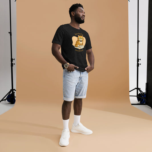 Man wearing a black Ignoring You Intentionally Cat T-Shirt.