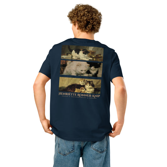 Man wearing a navy Ronner-Knip Cat Graphic T-Shirt.